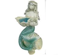 Color Changing Solar Mermaid Figure Outdoor Ornament | Solar powered auto-charge, color changing LED, for whimsical mermaid design, weatherproof resin, 15x13x29cm size