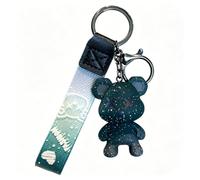 Color Changing Starry Bear Keychain Trendy Gradient Bear Key Ring with Strap for Car Keys Handbag Charm Couple Accessories