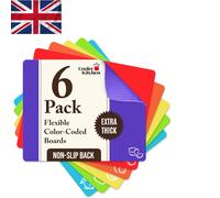 Cooler Kitchen Extra Thick Flexible Plastic Chopping Board Mats with Food Icons & EZ-Grip Waffle Back (Set of 6) - Colour Coded Chopping Boards for Kitchen - Dishwasher Safe BPA Free