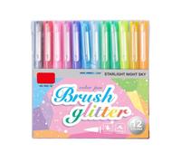 Color Coding Glitter Pens Water Based Brush Writing Tools 12 Shade Assortment for Students Notebooks Revision Marks Creative Labels and Desk Planning Glitter Brush Pens Soft Tip Markers Water Based