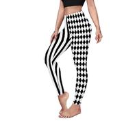 color cosplayer Halloween Clown Leggings Plus Size Harlequin Tights Leggings for Women Jester Costume, Black Clown, Large