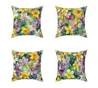 Color Cushion Covers 55X55CM Set of 4 Outdoor Waterproof Cushions Flower Decorative Linen Square Cases with Invisible Zipper for Sofa Bed Garden Bedroom Outdoor Autumn Home Wall Decor Gifts S-74942