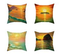 Color Cushion Covers 55X55CM Set of 4 Outdoor Waterproof Cushions Sunset Beach Decorative Linen Square Cases with Invisible Zipper for Sofa Bed Garden Bedroom Outdoor Autumn Home Wall Decor 7-8JD81