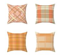 Color Cushion Covers 55X55CM Set of 4 Outdoor Waterproof Cushions Tartan Decorative Linen Square Throw Pillow Cases with Invisible Zipper for Sofa Bed Garden Bedroom Outdoor Spring Decor Gifts S-A2360