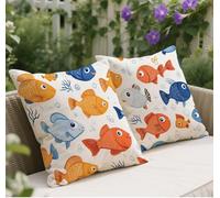 Color Cushion Covers 60 x 60 Set of 2, Fish Pattern Square Velvet Outdoor Cushions, Double Sided Printing Sofa Cushions, with Invisible Zipper Decorative Pillows, for Sofa Balcony Living Room w-193