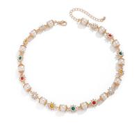 Color Daisy Pearl Choker Necklace for Women Colorful Pearl Flower Choker Necklace Dainty Pearls Statement Necklaces Wedding Bridal Jewelry Gifts, L, Metal, No Gemstone
