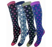 COLOR DOTS 4 Pairs of Women's Cotton Knee High Socks - One Size (Mix 1)