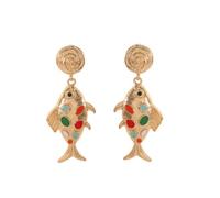 Color Enamel Fish Dangle Earring,Gold Silver Tropical Fish Earring, 2.6 Inches Length, 1.1Inches Width, Metal, No Gemstone
