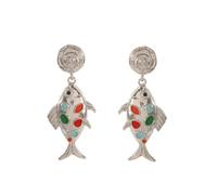 Color Enamel Fish Dangle Earring,Gold Silver Tropical Fish Earring, 2.6 Inches Length, 1.1Inches Width, Metal, No Gemstone