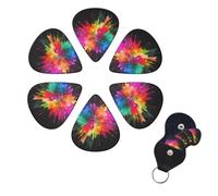 color explosion Guitar Picks 6 Pack, 0.46mm Thickness Celluloid Bass Pick with Leather Guitar Pick Holder Keychain Abstract Art Pics Plectrum for Acoustic Electric Guitar, Ukulele, Bass