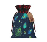 Color Feathers Print Christmas Drawstring Gift Bags Large Xmas Present Storage Bag