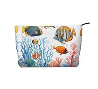 Color Fish in The Sea Leather Travel Toiletry Bag with Zipper,Cosmetic Bags for Women,Small Make Up Bag for Purse,Portable Travel Cosmetic Bag Gift Bag for Women Girls Lady