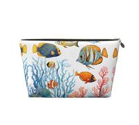 Color Fish in The Sea Leather Travel Toiletry Bag with Zipper,Cosmetic Bags for Women,Small Make Up Bag for Purse,Portable Travel Cosmetic Bag Gift Bag for Women Girls Lady