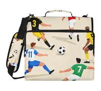 Color Footballers Illustrations 3 Ringing Zipper Binder Organizer with Shoulder Strap Multiple Pockets Document Organizer for School and Office Organizadores de suministros escolares