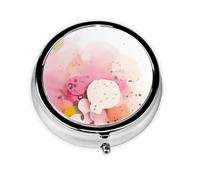 Color Fragment Paper A Round Mini Pillbox with Three Compartments for Storing Vitamins, Fish Oil, and Nutritional Supplements.