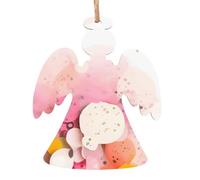 Color fragment paper Wooden Christmas Tree Ornaments Angel Shape 4 PCS - Vintage Pendant Decorations for Holiday Home Decor