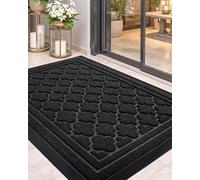 Color G Dirt Trapper Door Mat 43.5 x 75 cm, Heavy Duty Outdoor Door Mats, Non Slip Rubber Backing Entrance Rug, Washable Doormat for Indoor and Outside - Black