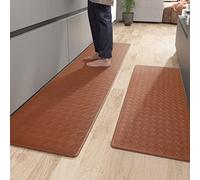 Color G Kitchen Rug 45 x 75 + 44 x 150 cm, Anti Fatigue Kitchen Mats Non Slip, Oil Resistant, Waterproof Leather Kitchen Carpet Runners for Kitchen, Dining Room, Living Room, Office (Brown)