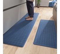 Color G Kitchen Rug 45 x 75 + 44 x 150 cm, Anti Fatigue Kitchen Mats Non Slip, Oil Resistant, Waterproof Leather Kitchen Carpet Runners for Kitchen, Dining Room, Living Room, Office (Blue)