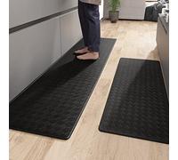 Color G Kitchen Rug 45 x 75 + 44 x 150 cm, Anti Fatigue Kitchen Mats Non Slip, Oil Resistant, Waterproof Leather Kitchen Carpet Runners for Kitchen, Dining Room, Living Room, Office (Black)