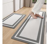 Color G Super Absorbent Kitchen Rug 44 x 75 + 44 x 150 cm, Quick Dry Kitchen Mats Non Slip Washable, Kitchen Carpet Runners for Kitchen, Dining Room, Laundry Room (Grey)