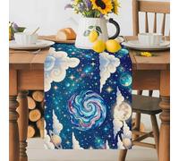 Color Galaxy Star Table Runner 13x120 Inches Long Moon Earth Planets Cloud Dreamy Universe Cotton Linen Table Runner Burlap Style for Dinner Table Party Decor Tabletop Decorations