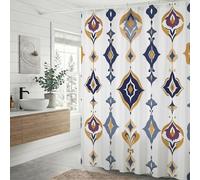 Color Geometric Patterns Shower Curtain Set, Waterproof Polyester Fabric Bathroom Curtains with Weighted Bottom, Decorative Wet Room Cubicle Partition, Easy Care Washable, Rings, 180 x 220 cm, Q-o119