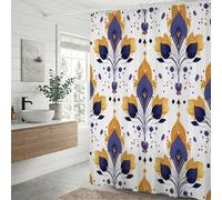 Color Geometric Patterns Shower Curtain Set, Waterproof Polyester Fabric Bathroom Curtains with Weighted Bottom, Decorative Wet Room Cubicle Partition, Easy Care Washable, Rings, 180 x 240 cm, Q-o120