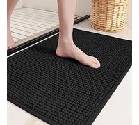 COLOR&GEOMETRY Chenille Absorbent Bath Mat, Soft Non Slip 50x80cm, Machine Washable Bathmat for Bathroom, Bathtub, Kids, Elderly (Black)