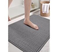 COLOR&GEOMETRY Chenille Rubber Backed Dark Grey Bath Mat- Non Slip, Absorbent, Quick Dry, Washable- 60 x 90 CM Large Bathroom Mat Thin Bathroom Rugs Fit Under Door