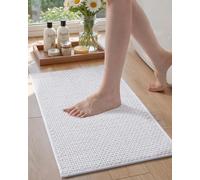 COLOR&GEOMETRY Chenille Rubber Backed White Bath Mat- Non Slip, Absorbent, Quick Dry, Washable- 40 x 60 CM Small Bathroom Mat Thin Bathroom Rugs Fit Under Door