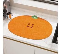 COLOR&GEOMETRY Cute Dish Drying Mat 40x50cm, Non-Slip Coffee Mat, Quick Dry Kitchen Absorbent Draining Mat, Heat Resistant Mat for Kitchen Countertop, Pet Feeding Mat - Orange