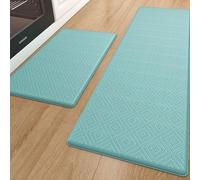COLOR&GEOMETRY Kitchen Mats for Floor Cushioned Anti Fatigue, Kitchen Rugs Non Slip Kitchen Floor Mats in Front of Sink, Foam Padded Kitchen Mats for Standing Comfortable, 44x75+44x150cm, Teal