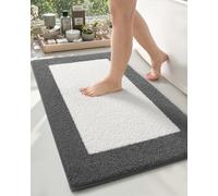 COLOR&GEOMETRY Microfiber Bath Mat 61 x 110 cm,Extra Soft Bathroom Mats with Non Slip Backing,Quick Dry Absorbent Washable Large Floor Bathroom Rugs,Grey and White