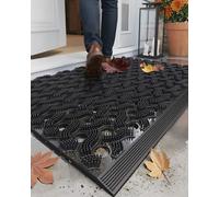COLOR&GEOMETRY Super Heavyweight TPE Stormproof Welcome Mat Outdoor, Eco-Friendly Materials Odor-Free Door Mat with Connectors & Non-Slip, All Weather Outside Entrance Barefoot Friendly, 43x75cm Black