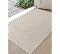 COLOR&GEOMETRY Ultra Thin Indoor Door Mat 81 x 122 cm, Machine Washable Front Door Mat Non Slip, Low Profile Entrance Mat Indoor, Absorbent Carpet for Inside, Entry, Entryway, White Beige (FOLD)