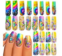 Color Gradient Acrylic Nails, Rainbow Press-On Nails, Labor-Saving, Easy Application, Trendy Design, Perfect for Work, School, Parties, Dates, Daily Use