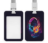 Color Gradient Music Badge Holder with Lanyard, Vertical ABS Plastic ID Card Holder Fashion Name Badge Holders Office ID Card Protector for Teacher Nurse Employee Security Staff
