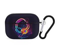 Color Gradient Music Earbuds Organizer Shockproof Protective Airpods Pro Cover with Carabiner Clip Anti Fall Carrying Earphone Case Cover for Airpods Pro 2nd Generation Black