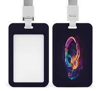 Color Gradient Music ID Badge Holder Clear Badge Protectors with Detachable Lanyard Strap Vertical Hard Plastic Sleeve Secures Work ID Card Credit Cards for Office Factory