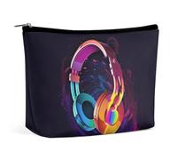 Color Gradient Music Makeup Bag, Portable PU Leather Cosmetic Bag with Zipper Pouch, Waterproof Travel Toiletry Bag for Women Men
