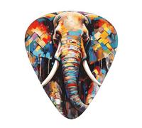 Color graffiti elephant printed guitar picks, 12-piece set with thin, medium, and thick styles, comes with a storage case