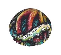 Color Graffiti Octopus Shower Caps for Women Reusable Bath Caps for Men Double Layer Waterproof Hair Cap with EVA Lining Stylish Large Shower Bonnet Soft Bath Hat for Long Hair, Braids
