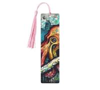 Color Graffiti Octopus Wood Bookmark for Book Lovers Birthday Teachers Gift, Handmade Craft Book Marks Ornaments with Tassel Exquisite Reading Page Markers for Men Women
