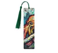 Color Graffiti Octopus Wood Bookmark for Book Lovers Birthday Teachers Gift, Handmade Craft Book Marks Ornaments with Tassel Exquisite Reading Page Markers for Men Women