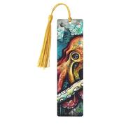 Color Graffiti Octopus Wood Bookmark for Book Lovers Birthday Teachers Gift, Handmade Craft Book Marks Ornaments with Tassel Exquisite Reading Page Markers for Men Women