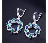 Color Green Blue Cubic Zirconia Crystal Long Dangling Round Big Hoop Earrings For Women Jewelry