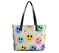 Color Happy Face Pattern Tote Bag for Women Top Handle Purses Leather Handbags Casual Work Tote Travel Shoulder Bag