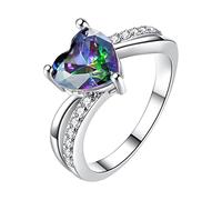 Color Heart Shaped Ring Inlaid With Zircon Ring And Exquisite Design Suitable For Various Occasions Stainless Steal Rings (C, One Size)