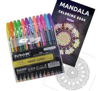 Color Highlighter Pens with Mandala Coloring Book, 12 Multicolor Pens, 1.0mm Tip